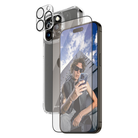Bundle PicturePerfect + Sticlă securizată UWF + Hard Case D3O pentru iPhone 15 Pro Max, PanzerGlass