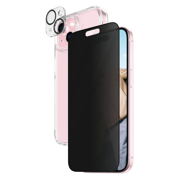 Bundle PicturePerfect + Sticlă securizată UWF Privacy + Hard Case D3O pentru iPhone 15, PanzerGlass