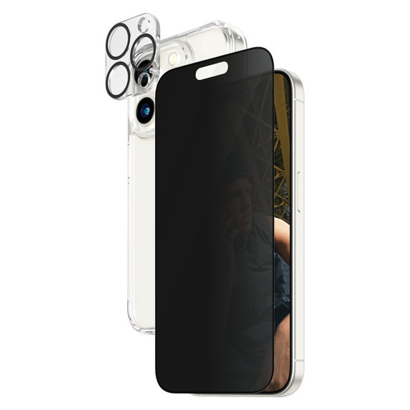 Bundle PicturePerfect + Sticlă securizată UWF Privacy + Hard Case D3O pentru iPhone 15 Pro, PanzerGlass