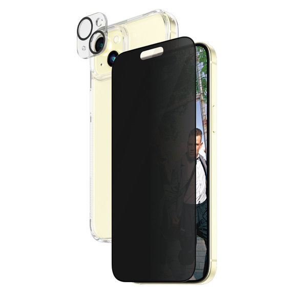 Bundle PicturePerfect + Sticlă securizată UWF Privacy + Hard Case D3O pentru iPhone 15 Plus, PanzerGlass