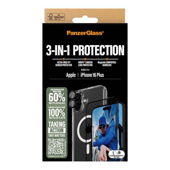Bundle Hoops + Sticlă securizată UWF + Hard Case pentru iPhone 16 Plus, PanzerGlass