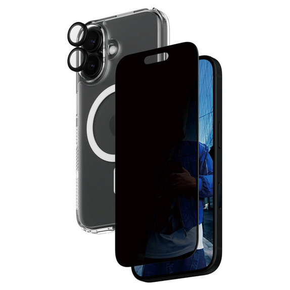 Bundle Hoops + Sticlă securizată UWF Privacy + Hard Case pentru iPhone 16, PanzerGlass