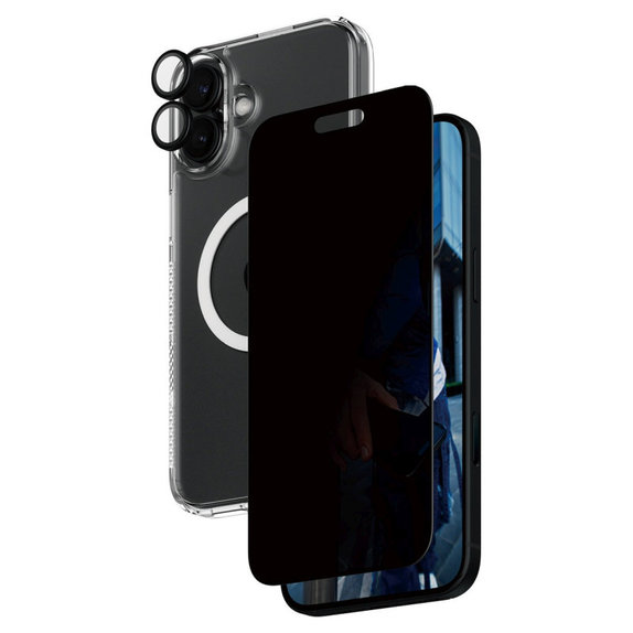 Bundle Hoops + Sticlă securizată UWF Privacy + Hard Case pentru iPhone 16 Plus, PanzerGlass