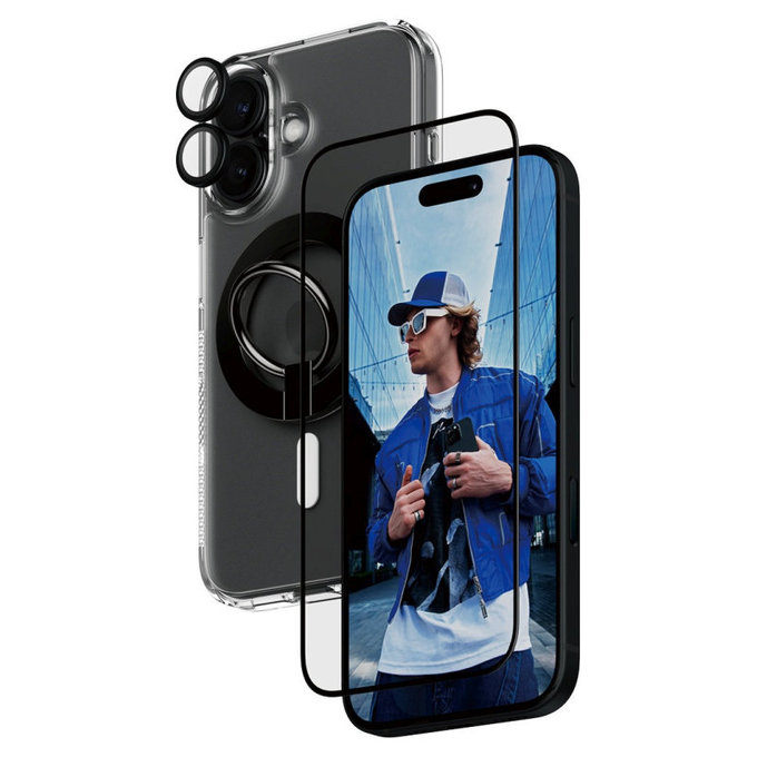 Bundle Hoops + Sticlă securizată UWF + Hard Case + Magnetic Ring Mount pentru iPhone 16, PanzerGlass