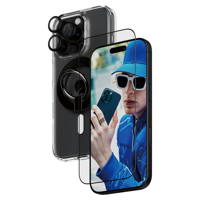 Bundle Hoops + Sticlă securizată UWF + Hard Case + Magnetic Ring Mount pentru iPhone 16 Pro, PanzerGlass