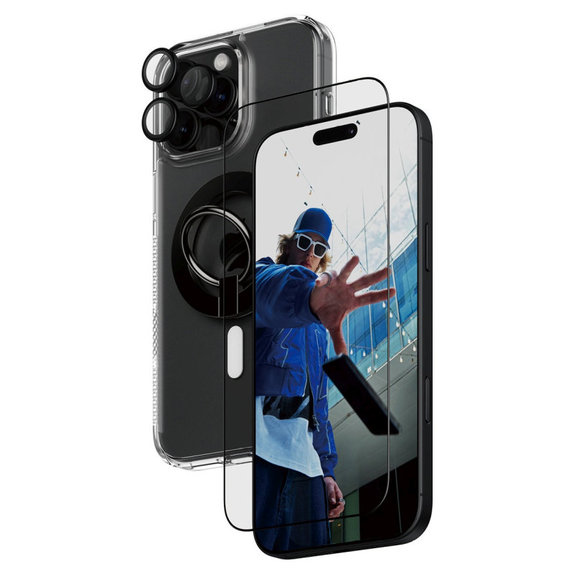 Bundle Hoops + Sticlă securizată UWF + Hard Case + Magnetic Ring Mount pentru iPhone 16 Pro Max, PanzerGlass