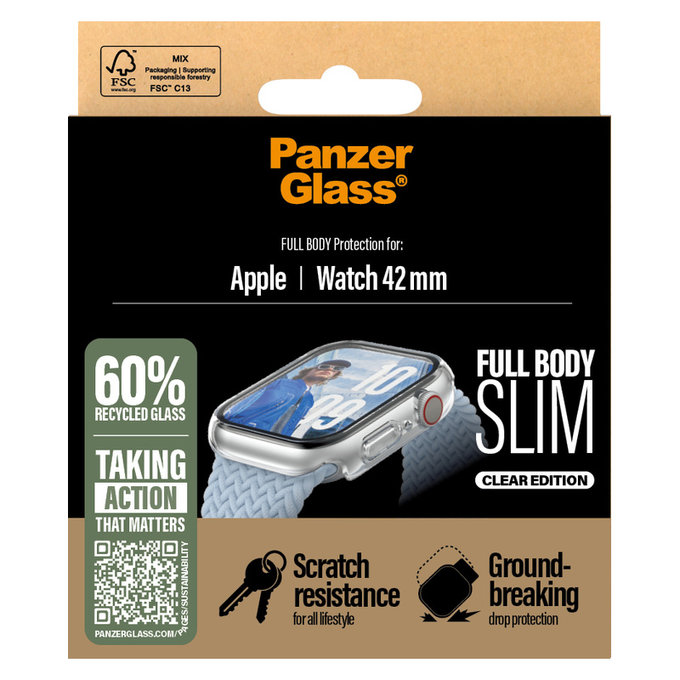 Sticlă securizată Full Body Slim pentru Apple Watch 11/10 42 mm, Transparent, PanzerGlass