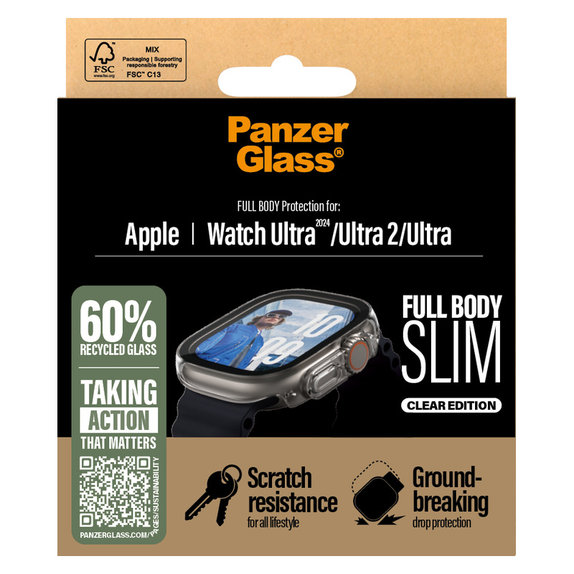 Sticlă securizată Full Body Slim pentru Apple Watch Ultra 2024/Ultra 2/Ultra, Transparent, PanzerGlass