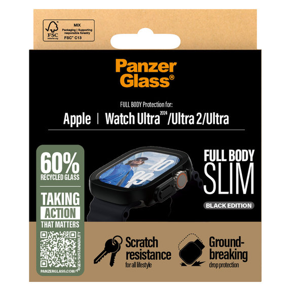 Sticlă securizată Full Body Slim pentru Apple Watch Ultra 2024/Ultra 2/Ultra, Negru, PanzerGlass