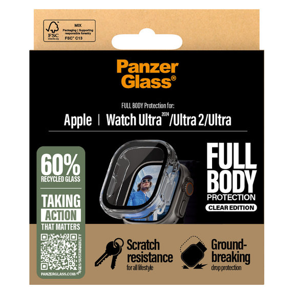 Sticlă securizată Full Body pentru Apple Watch Ultra 2024/Ultra 2/Ultra, Transparent, PanzerGlass