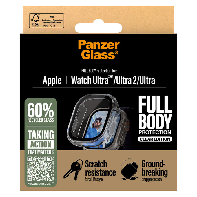 Sticlă securizată Full Body pentru Apple Watch Ultra 2024/Ultra 2/Ultra, Transparent, PanzerGlass