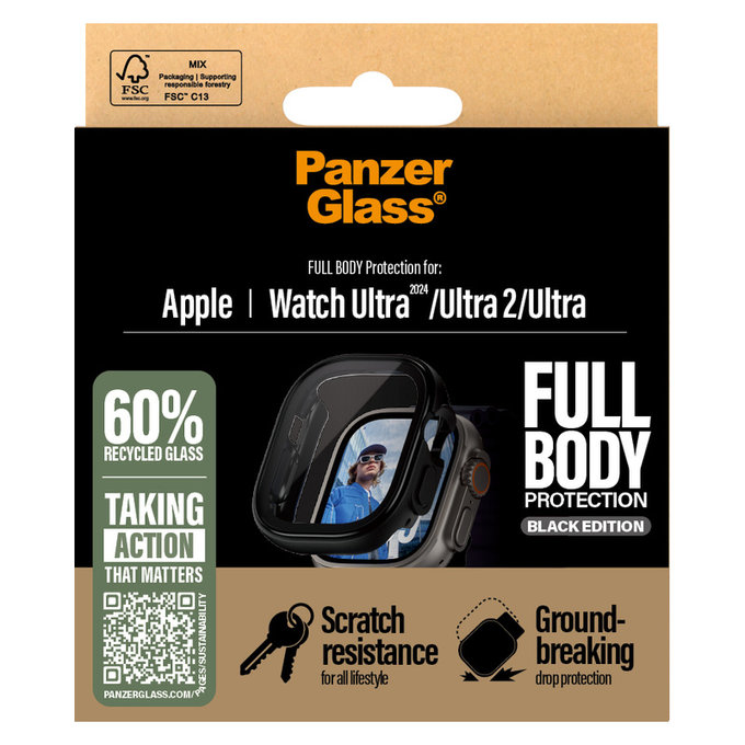 Sticlă securizată Full Body pentru Apple Watch Ultra 2024/Ultra 2/Ultra, Negru, PanzerGlass