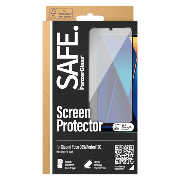 Sticlă securizată UWF pentru Xiaomi Redmi 13C 5G, Negru, SAFE by PanzerGlass
