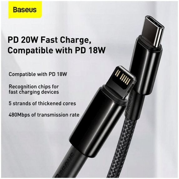 Baseus - Cablu Lightning/USB-C, 1.5m, negru