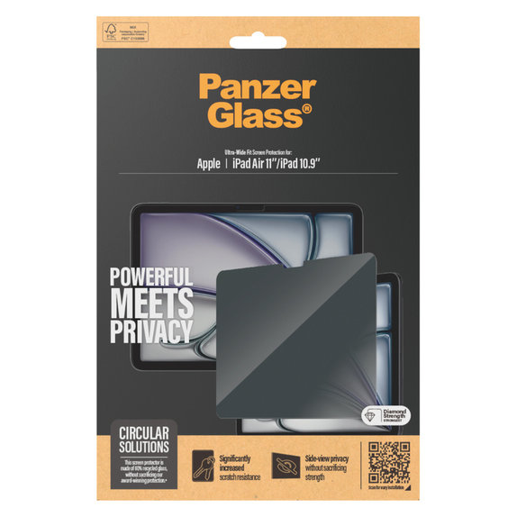 Sticlă securizată UWF Privacy pentru iPad 10,9"/Air 11'', Transparent, PanzerGlass