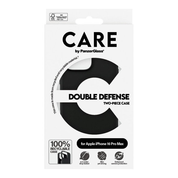 Husă Double Defense pentru iPhone 16 Pro Max, Negru, CARE