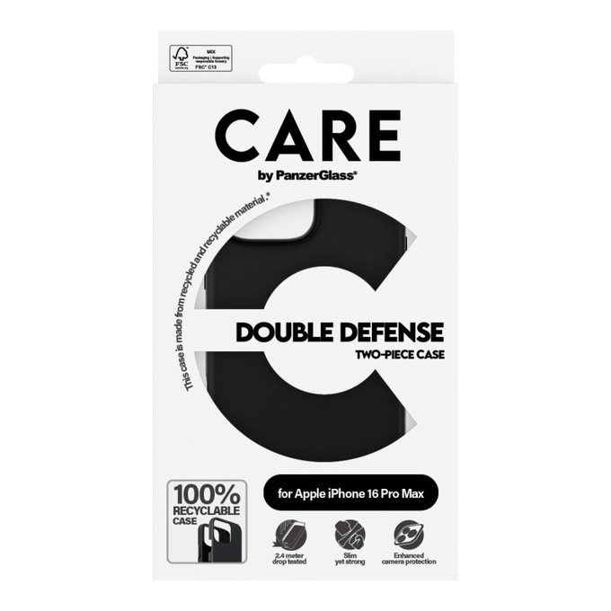 Husă Double Defense pentru iPhone 16 Pro Max, Negru, CARE