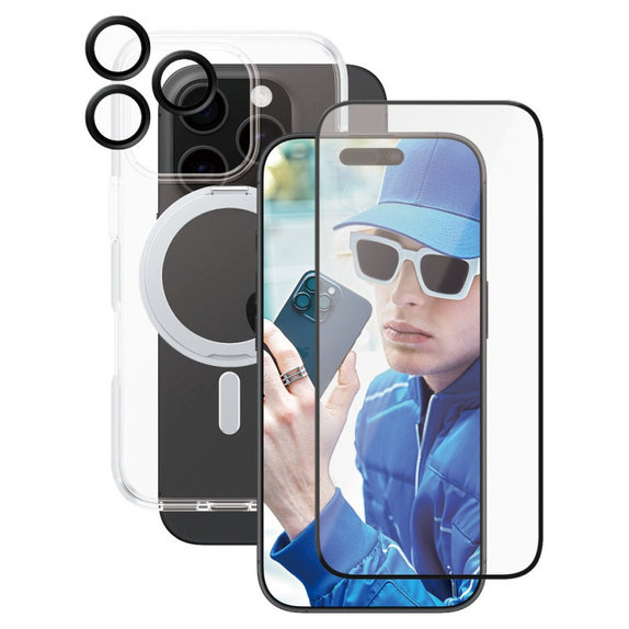 Bundle Hoops Ceramic + Sticlă securizată UWF Ceramic + Husă Kickstand pentru iPhone 16 Pro, CARE