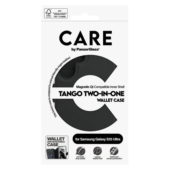 Caz Wallet Tango Two-In-One cu QI pentru Samsung Galaxy S25 Ultra, Negru, PanzerGlass