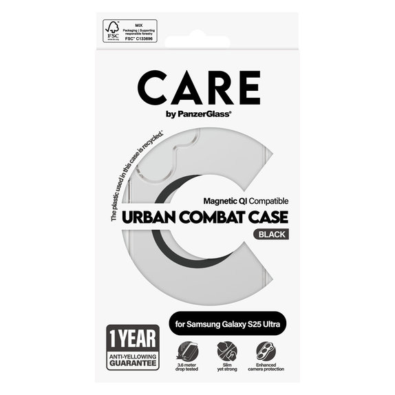 Caz Urban Combat cu QI negru pentru Samsung Galaxy S25 Ultra, Transparent, PanzerGlass