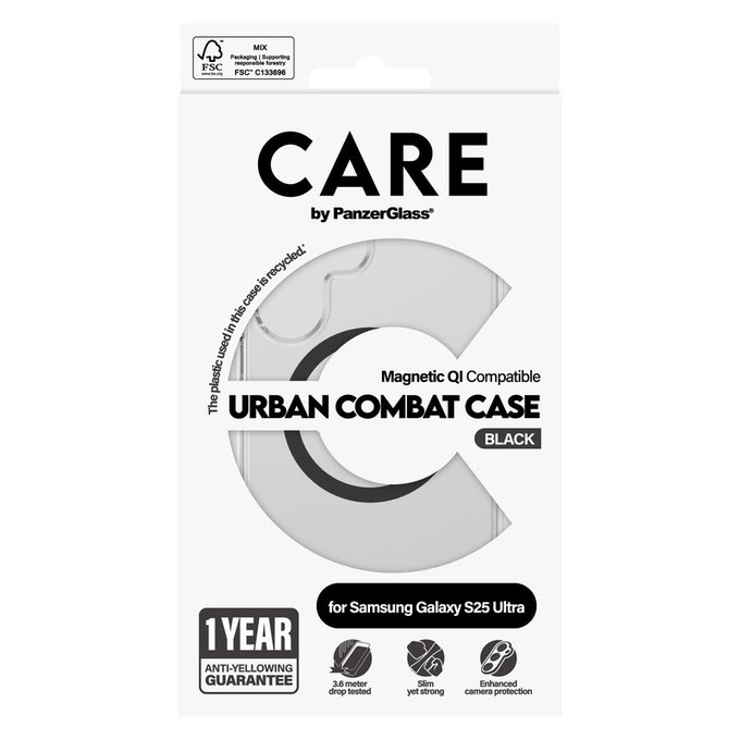 Caz Urban Combat cu QI negru pentru Samsung Galaxy S25 Ultra, Transparent, PanzerGlass