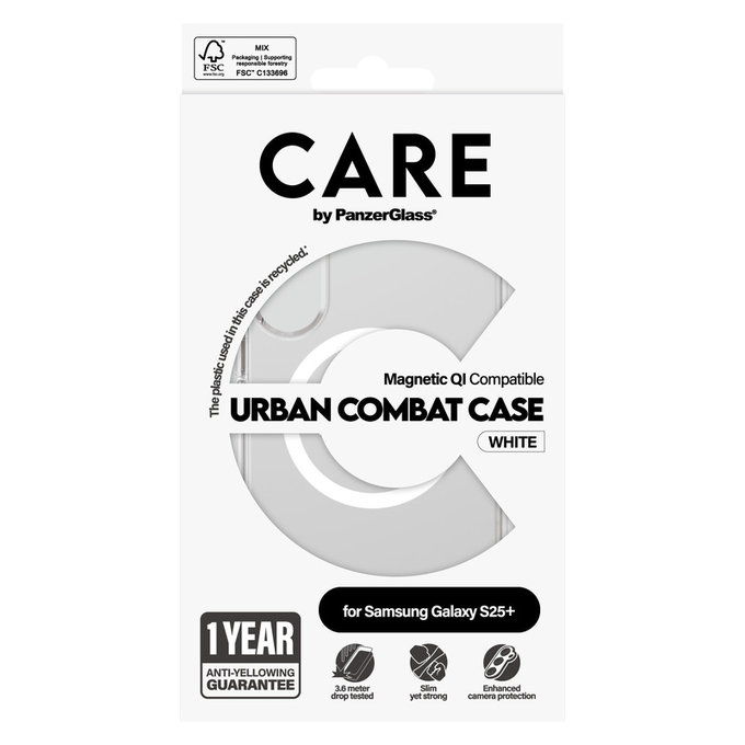 Caz Urban Combat cu QI alb pentru Samsung Galaxy S25+, Transparent, PanzerGlass