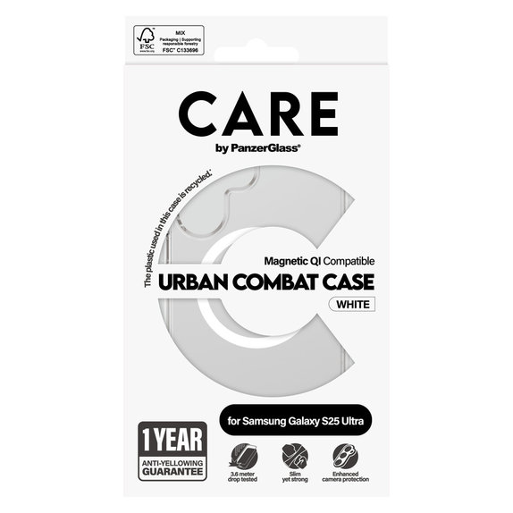 Caz Urban Combat cu QI alb pentru Samsung Galaxy S25 Ultra, Transparent, PanzerGlass