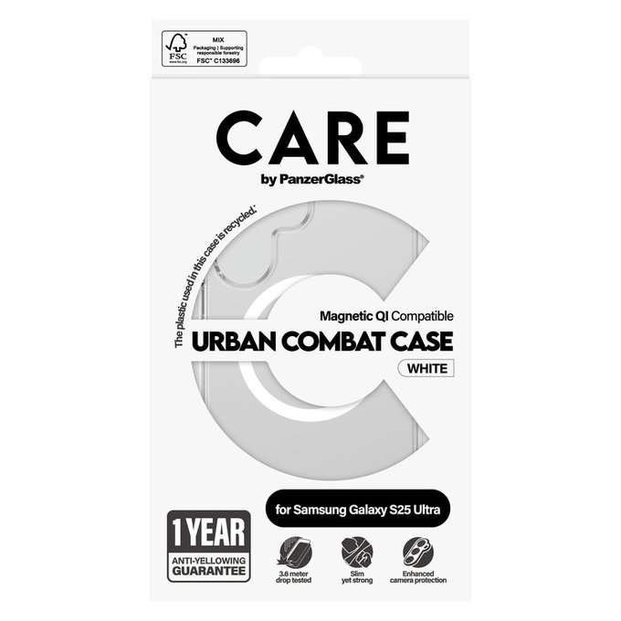 Caz Urban Combat cu QI alb pentru Samsung Galaxy S25 Ultra, Transparent, PanzerGlass