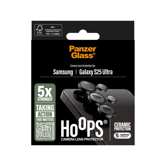 Protecție lentile cameră Hoops Ceramic pentru Samsung S25 Ultra, Negru, PanzerGlass