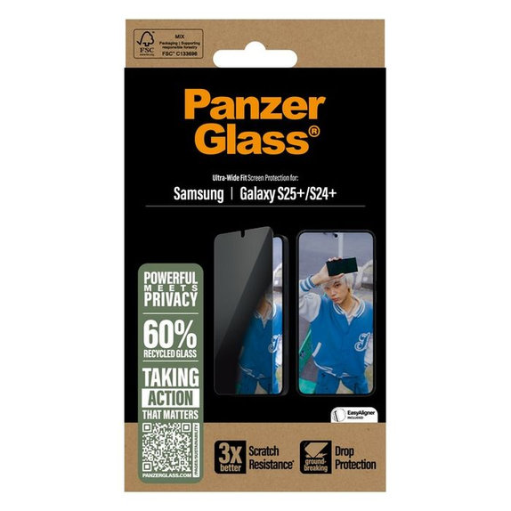 PanzerGlass - Geam Securizat UWF Privacy cu aplicatorul pentru Samsung Galaxy S25+, transparent