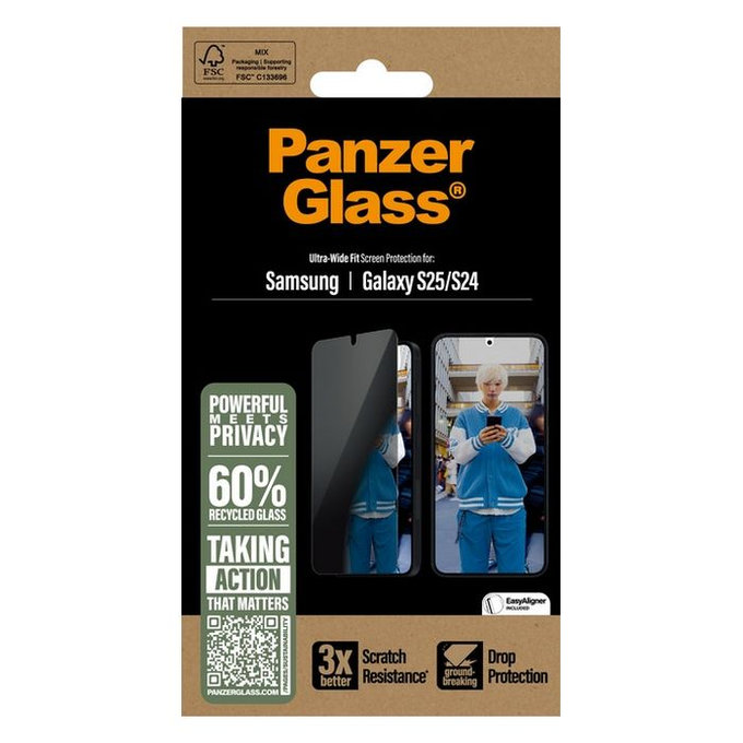 PanzerGlass - Geam Securizat UWF Privacy cu aplicatorul pentru Samsung Galaxy S25, transparent