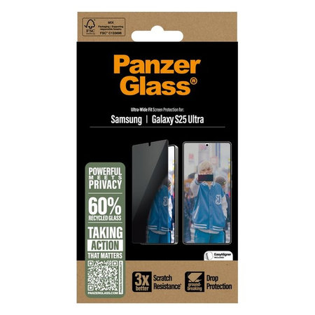 PanzerGlass - Geam Securizat UWF Privacy cu aplicatorul pentru Samsung Galaxy S25 Ultra, transparent