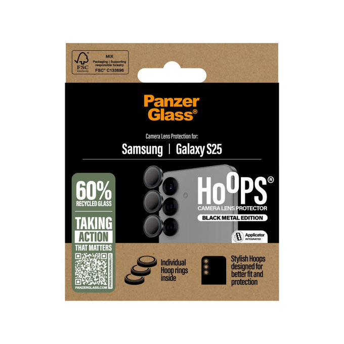 Protecție lentile cameră Hoops pentru Samsung S25, Negru, PanzerGlass