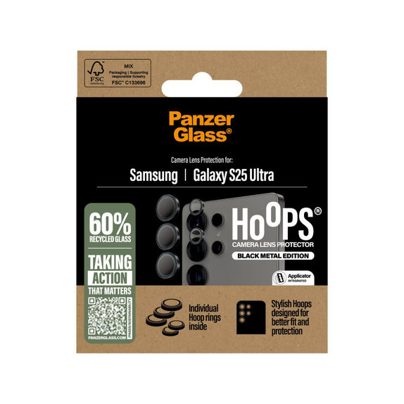 Protecție lentile cameră Hoops pentru Samsung S25 Ultra, Negru, PanzerGlass
