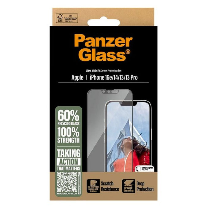 PanzerGlass - Geam Securizat UWF cu aplicatorul pentru iPhone 13, 13 Pro, 14 & 16e, transparent