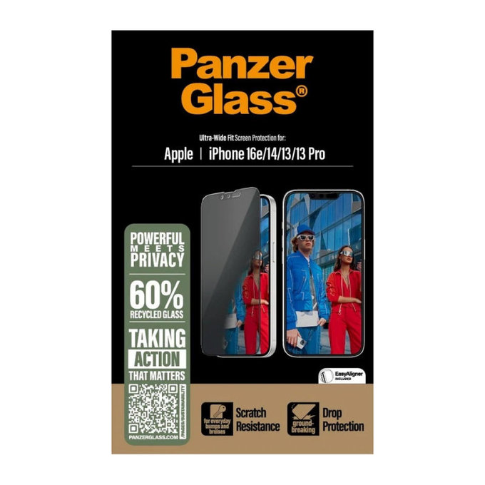 Sticlă securizată UWF Privacy cu aplicator pentru iPhone 17e/16e/14/13/13 Pro, Negru, PanzerGlass