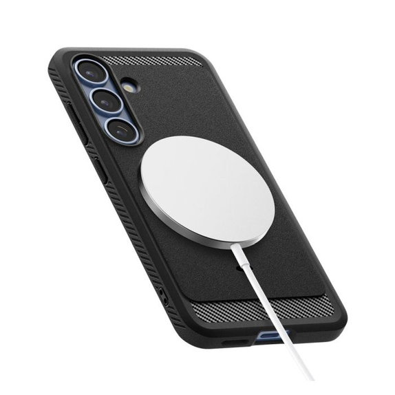Spigen - Caz Rugged Armor cu MagSafe pentru Samsung Galaxy S25, Matte Black