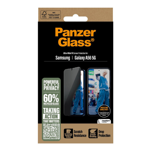 Sticlă securizată UWF Privacy pentru Samsung A56 5G, Transparent, PanzerGlass