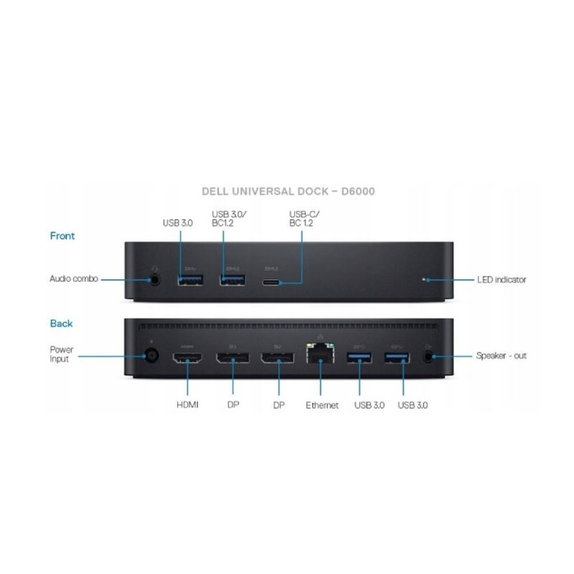 Dell D6000 - Stație de andocare (USB-C) + Adaptor 130W Recondiționat