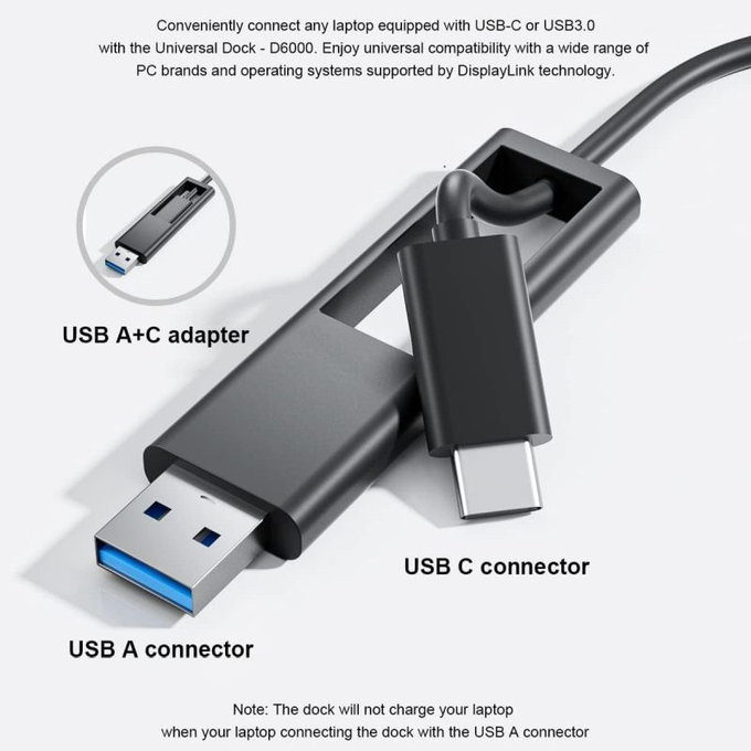 Dell D6000 - Stație de andocare (USB-C) + Adaptor 130W Recondiționat