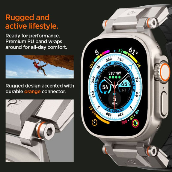 Spigen - Curea Durapro Armor PU pentru Apple Watch (42, 44, 45, 49mm), negru