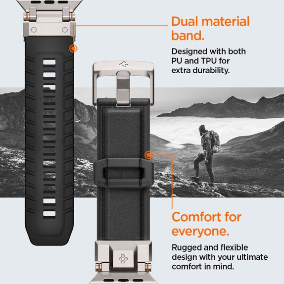 Spigen - Curea Durapro Armor PU pentru Apple Watch (42, 44, 45, 49mm), negru