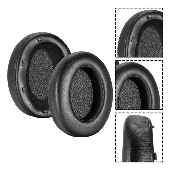 Perne de schimb pentru Sony WH-XB910N, Spumă cu memorie + piele PU, Negru, 1 pereche