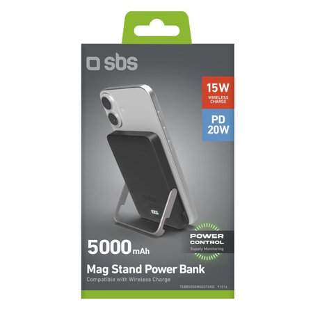 SBS - PowerBank 5000mAh, 20W, Power Delivery, Mag Stand, negru