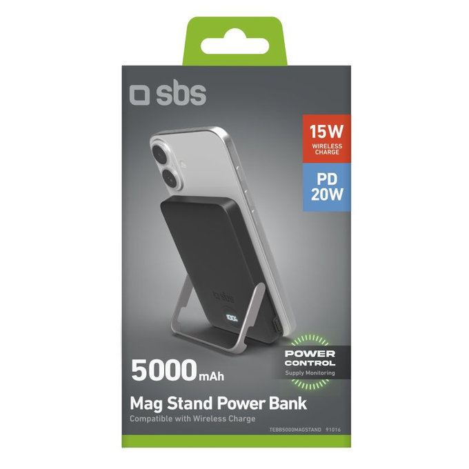 SBS - PowerBank 5000mAh, 20W, Power Delivery, Mag Stand, negru