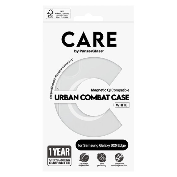Caz Urban Combat cu QI alb pentru Samsung Galaxy S25 Edge, Transparent, PanzerGlass