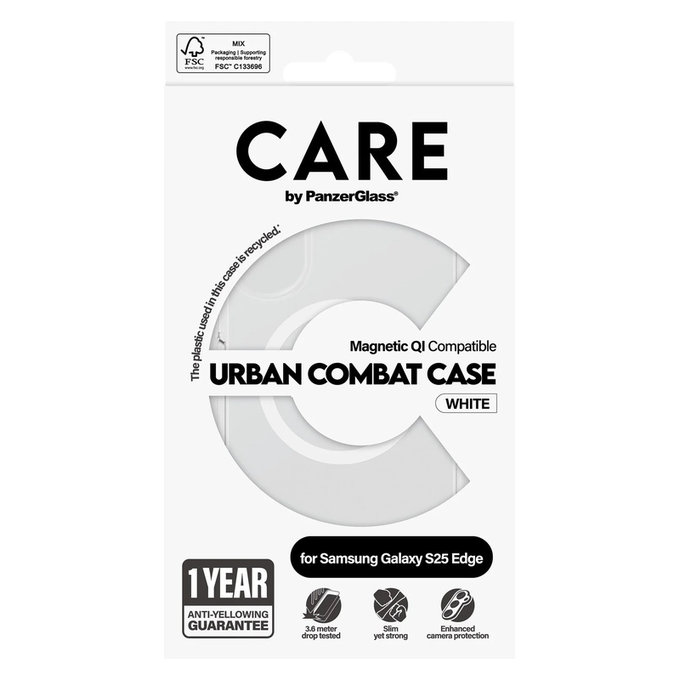 Caz Urban Combat cu QI alb pentru Samsung Galaxy S25 Edge, Transparent, PanzerGlass
