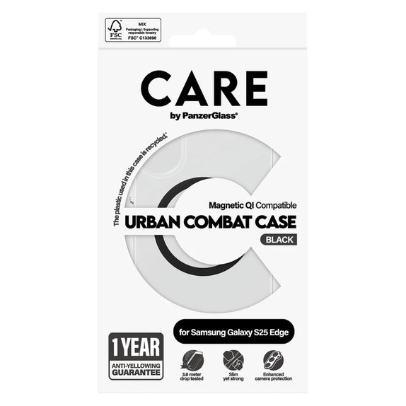 Caz Urban Combat cu QI negru pentru Samsung Galaxy S25 Edge, Transparent, PanzerGlass