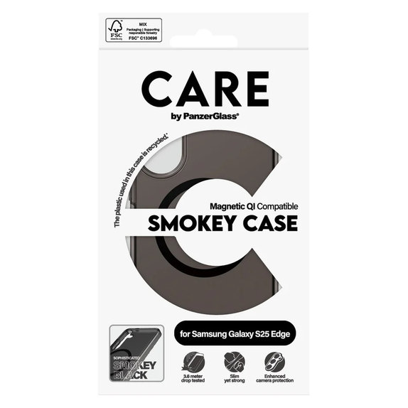 Caz Smokey cu QI negru pentru Samsung Galaxy S25 Edge, Negru, PanzerGlass
