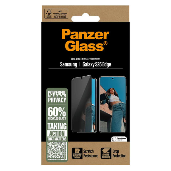 Sticlă securizată UWF Privacy cu aplicator pentru Samsung Galaxy S25 Edge, Transparent, PanzerGlass